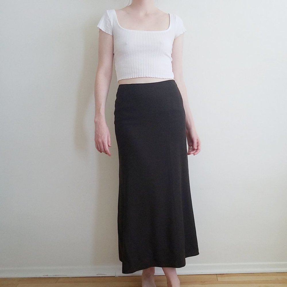 Moschino Chocolate Brown High Waist Maxi Skirt A Line Wool Blend Cheap and Chic